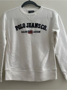 Polo Jeans Ralph Lauren Women’s Sweatshirt Size S Chest 37” Off White Big Logo
